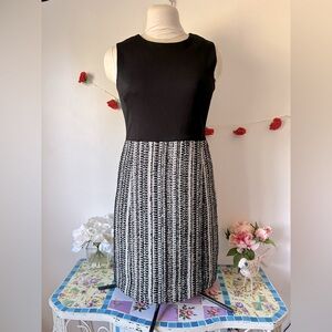 Milly NY Black White Metallic Tweed Sheath Designer Dress M 8